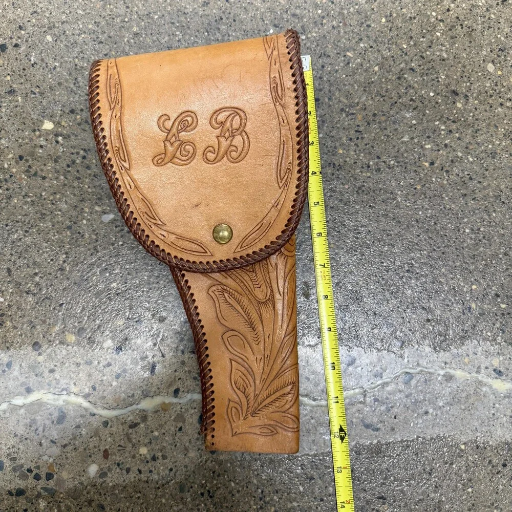 Leather Field Revolver Holster Belt OWB Brown Floral Tooled Hunting LB Initials